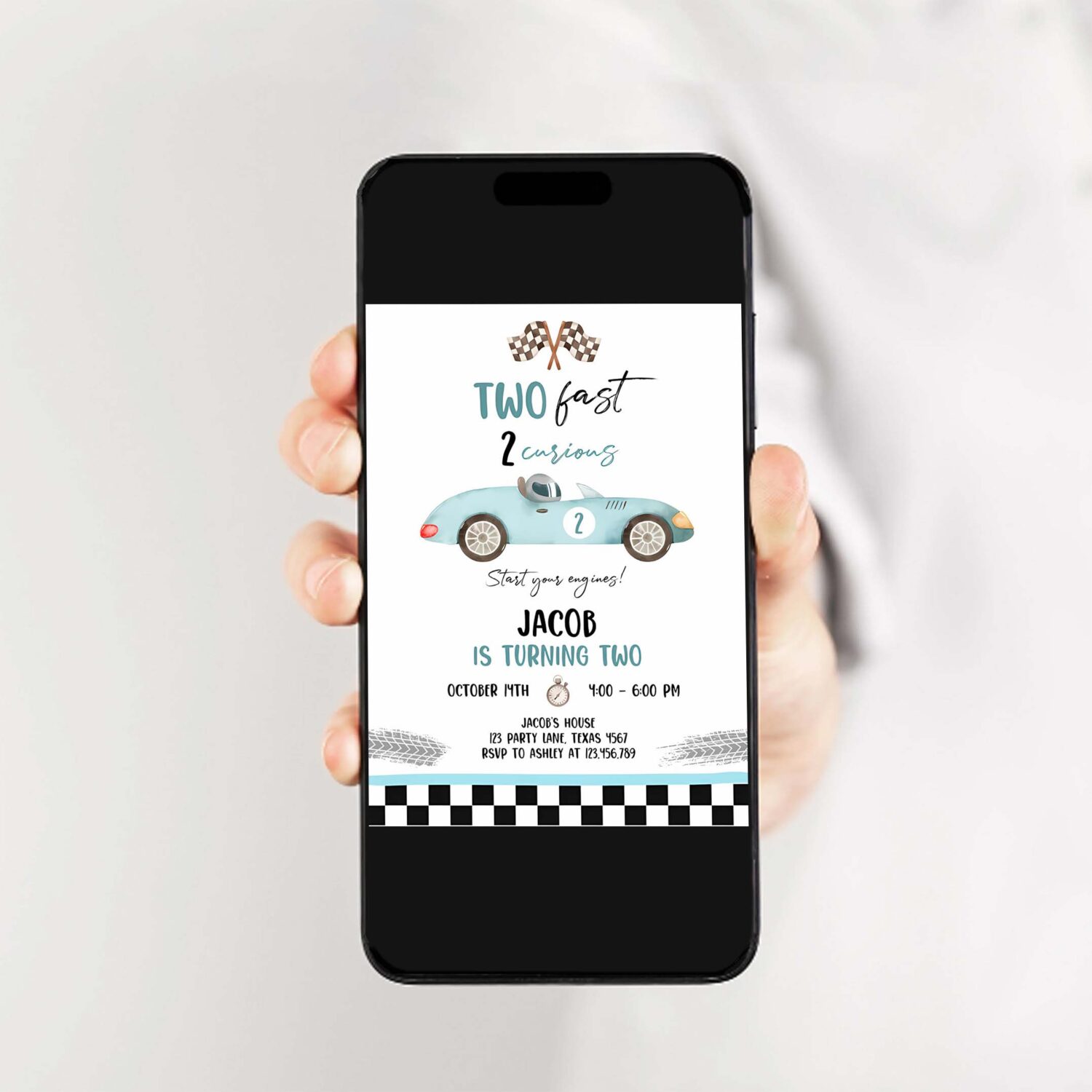 Editable two fast birthday invitation 2 curious party race car second birthday 2nd racing boy download printable template digital corjl 0424 2