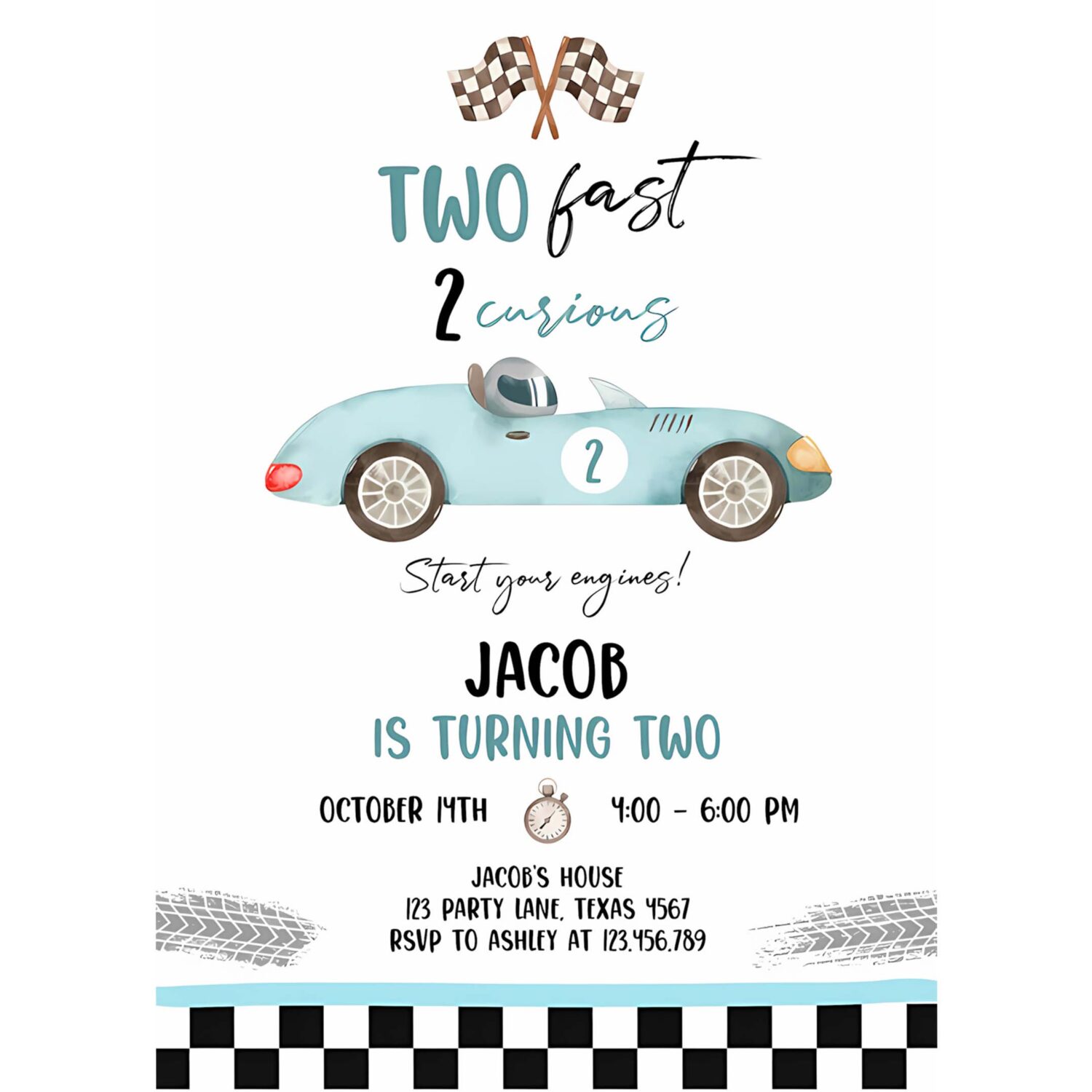 Editable two fast birthday invitation 2 curious party race car second birthday 2nd racing boy download printable template digital corjl 0424 4