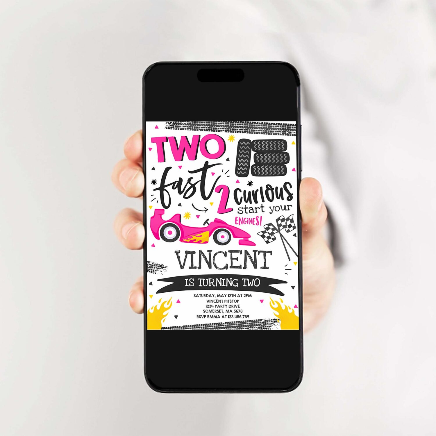 Editable two fast birthday invitation dark pink two fast race car 2nd birthday party invite two fast 2 curious pink race car party 2
