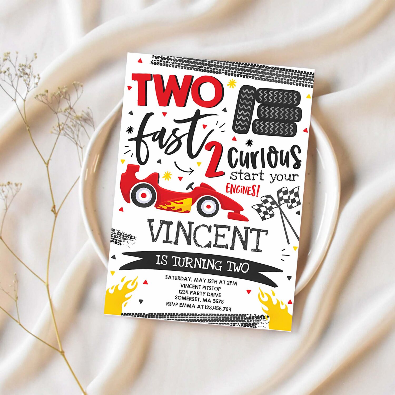 Editable two fast birthday invitation red two fast boy race car 2nd birthday party invite two fast 2 curious race car party 1