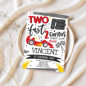 Editable two fast birthday invitation red two fast boy race car 2nd birthday party invite two fast 2 curious race car party 1