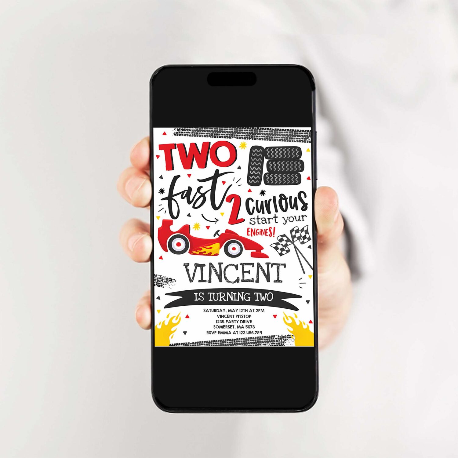 Editable two fast birthday invitation red two fast boy race car 2nd birthday party invite two fast 2 curious race car party 2