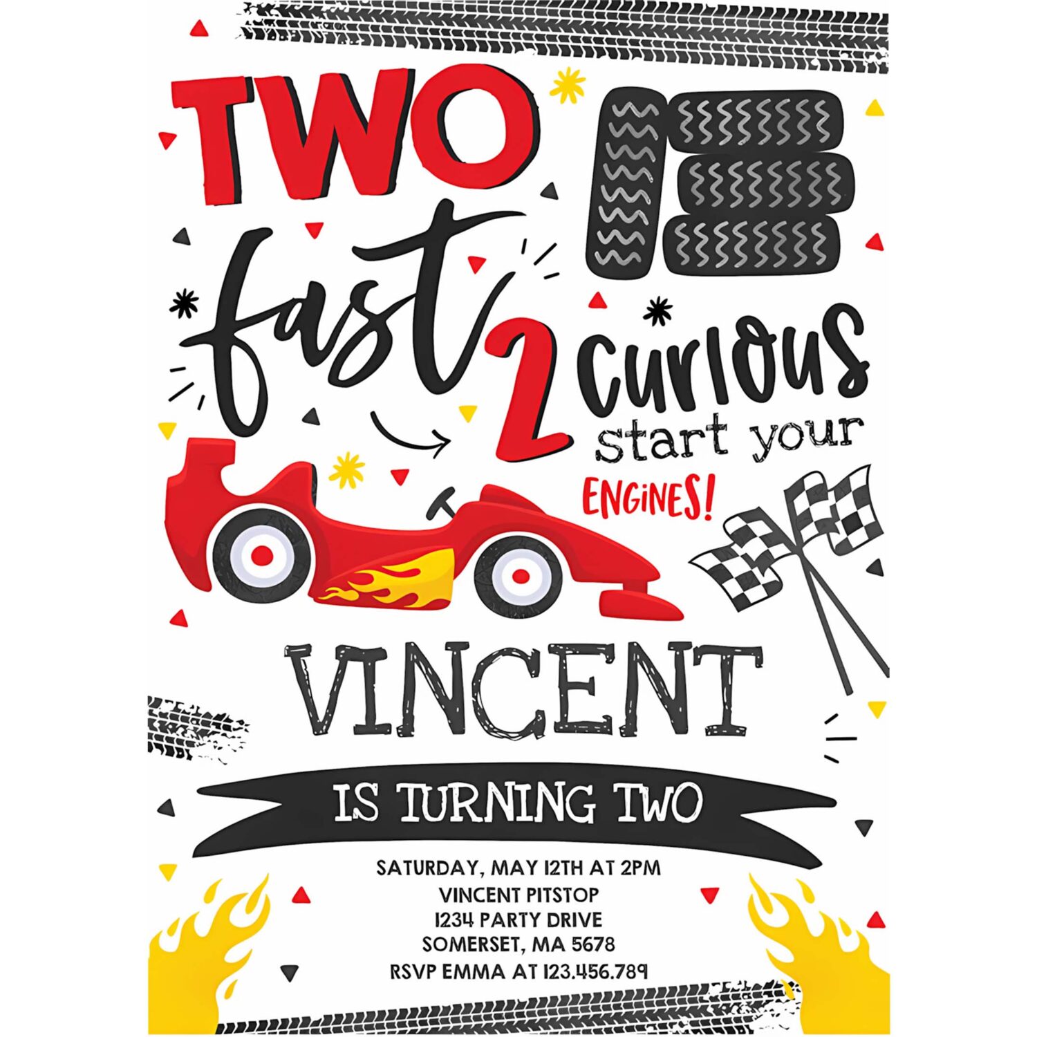 Editable two fast birthday invitation red two fast boy race car 2nd birthday party invite two fast 2 curious race car party 4