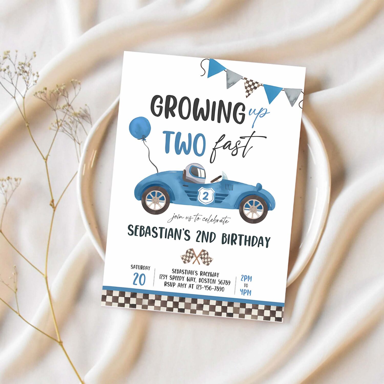 Editable two fast birthday invitation two fast boy race car 2nd birthday party growing up two fast race car party instant download db5 1