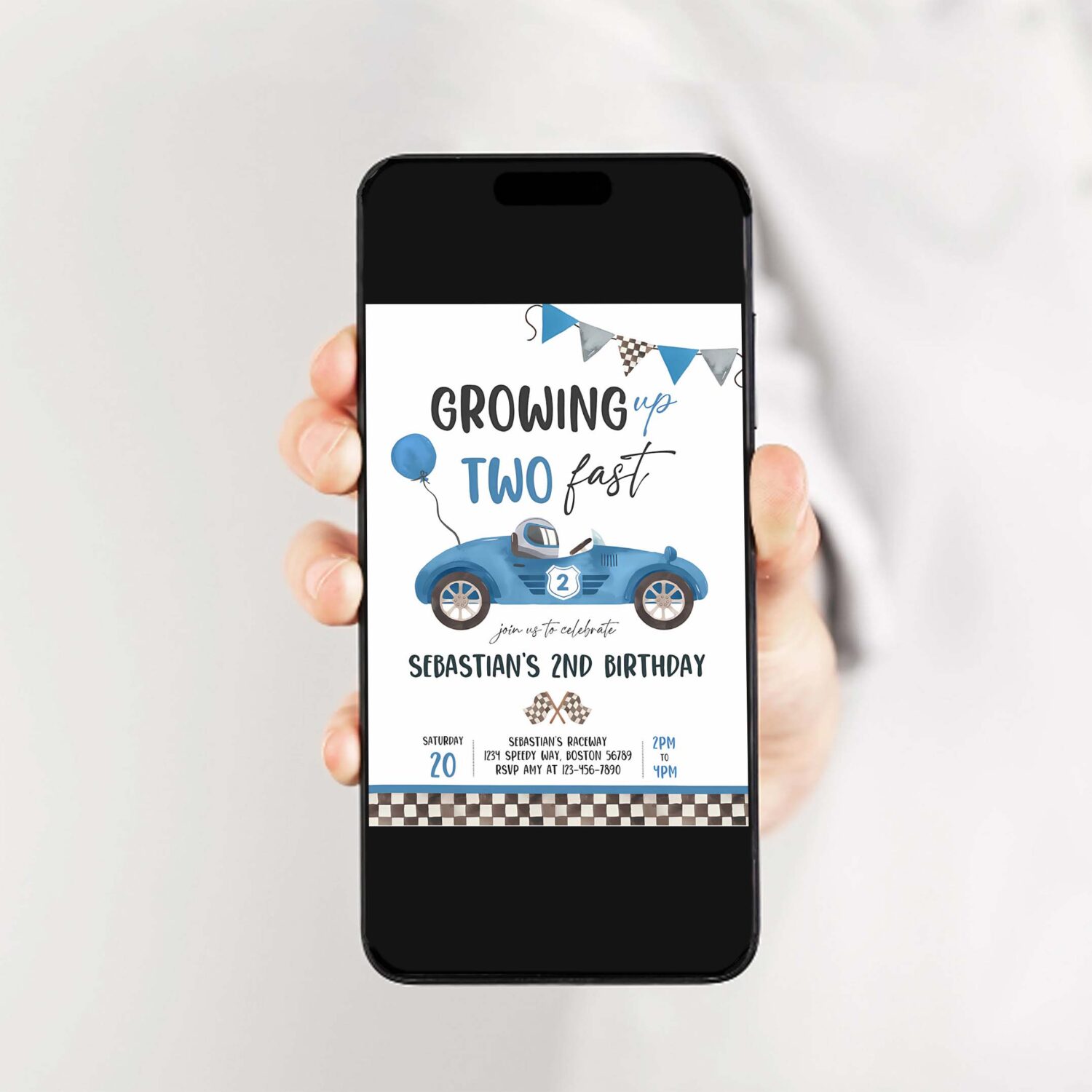 Editable two fast birthday invitation two fast boy race car 2nd birthday party growing up two fast race car party instant download db5 2
