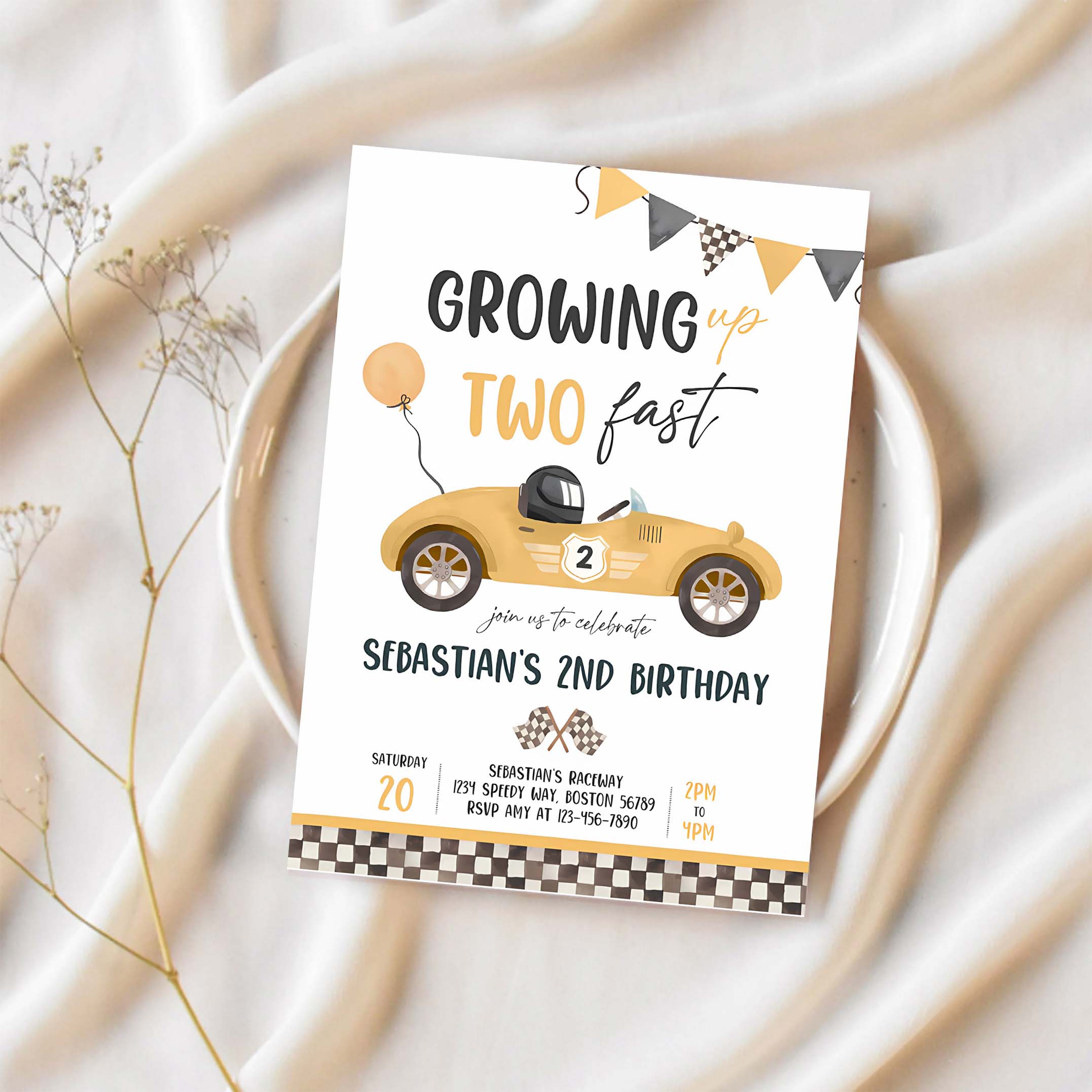 Editable Two Fast Birthday Invitation Two Fast Boy Race Car 2nd Birthday Party Invite Growing Up Two Fast Race Car Instant Download EW3