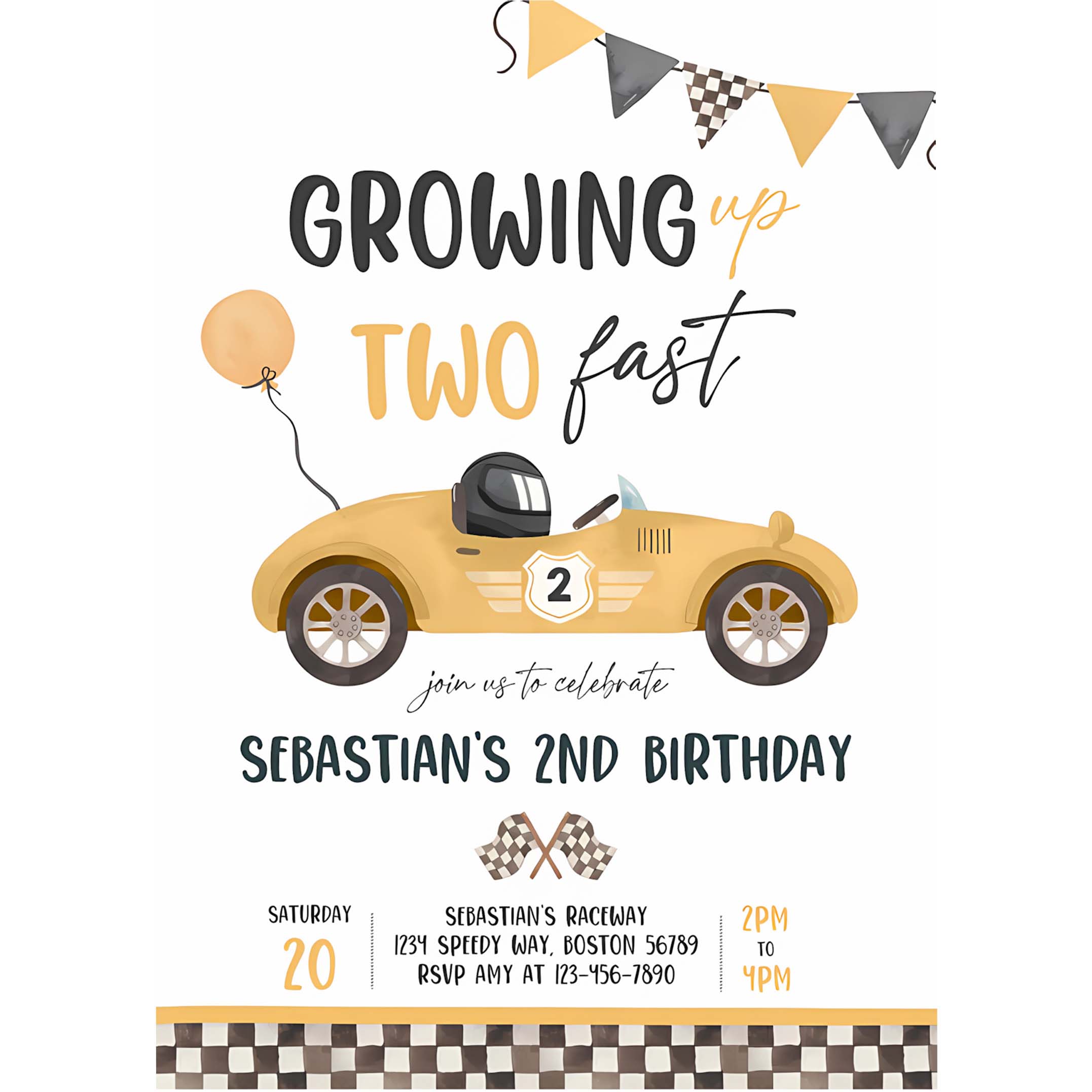 Editable Two Fast Birthday Invitation Two Fast Boy Race Car 2nd Birthday Party Invite Growing Up Two Fast Race Car Instant Download EW3