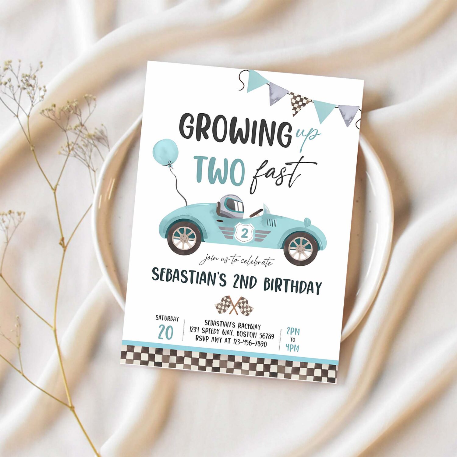 Editable two fast birthday invitation two fast boy race car 2nd birthday party invite growing up two fast race car party instant download e5 1