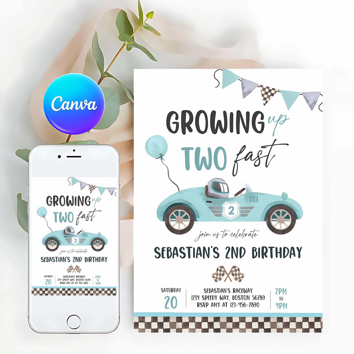 Editable two fast birthday invitation two fast boy race car 2nd birthday party invite growing up two fast race car party instant download e5