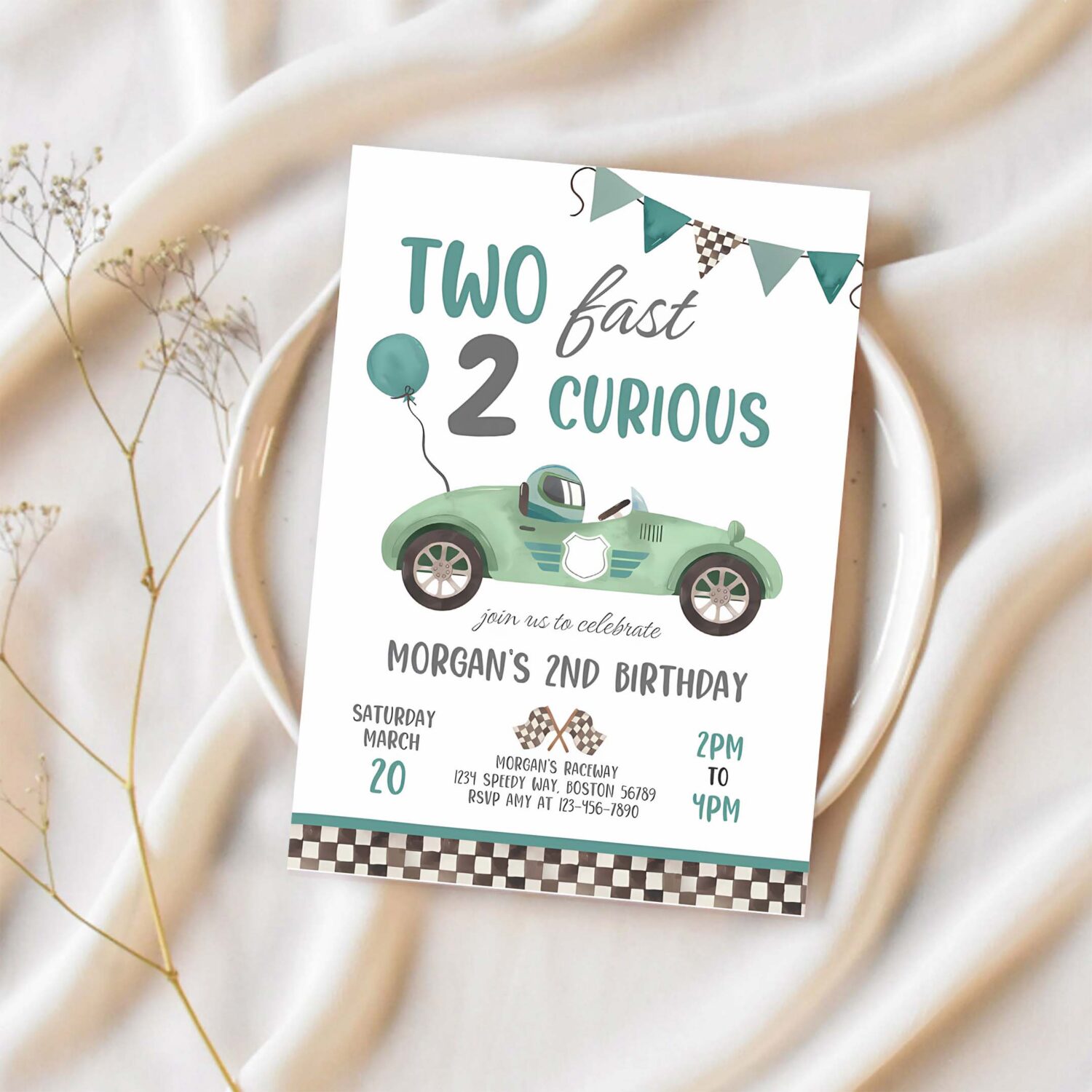 Editable two fast birthday invitation two fast boy race car 2nd birthday party invite two fast 2 curious race car party 1