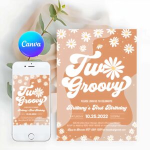 Groovy Invitation, Two Groovy 2nd Birthday Party Invitation