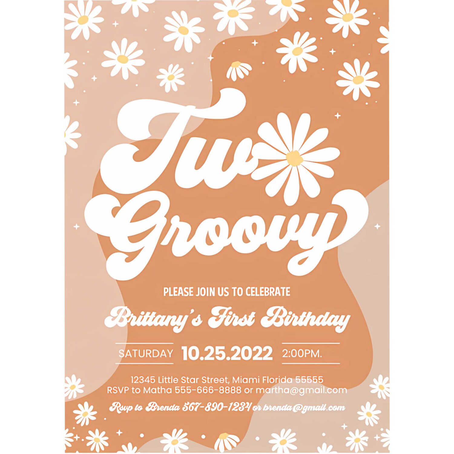 Editable two groovy 2nd birthday party invitation boho retro groovy hippie floral 70s birthday party daisy hippie party 4