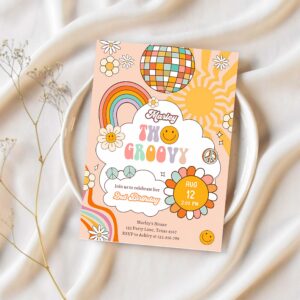 Editable two groovy birthday party invitation 2nd birthday boho retro flower power 70s daisy download template corjl digital 0459 1