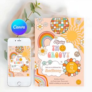 Groovy Invitation, Two Groovy Birthday Party Invitation