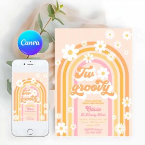 Groovy Invitation, Two Groovy Birthday Party Invitation