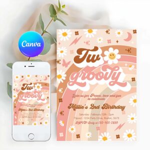 Groovy Invitation, Two Groovy Birthday Party Invitation