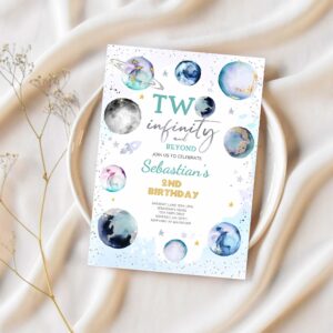 Editable two infinity and beyond space birthday invitation boy outer space birthday rocket space planets galaxy party 1