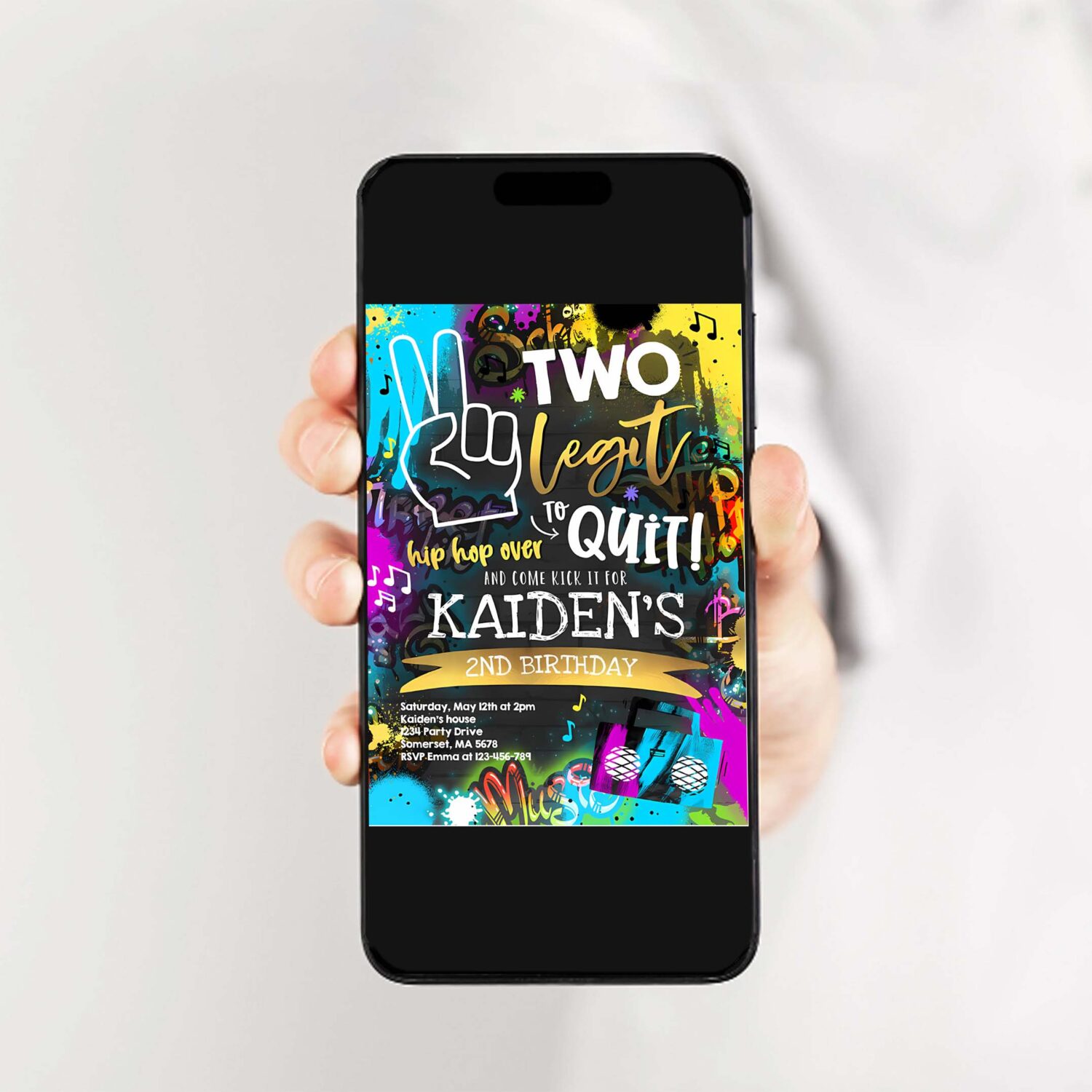 Editable two legit to quit birthday invitation hip hop 2nd birthday party 90s hip hop birthday party graffiti 2