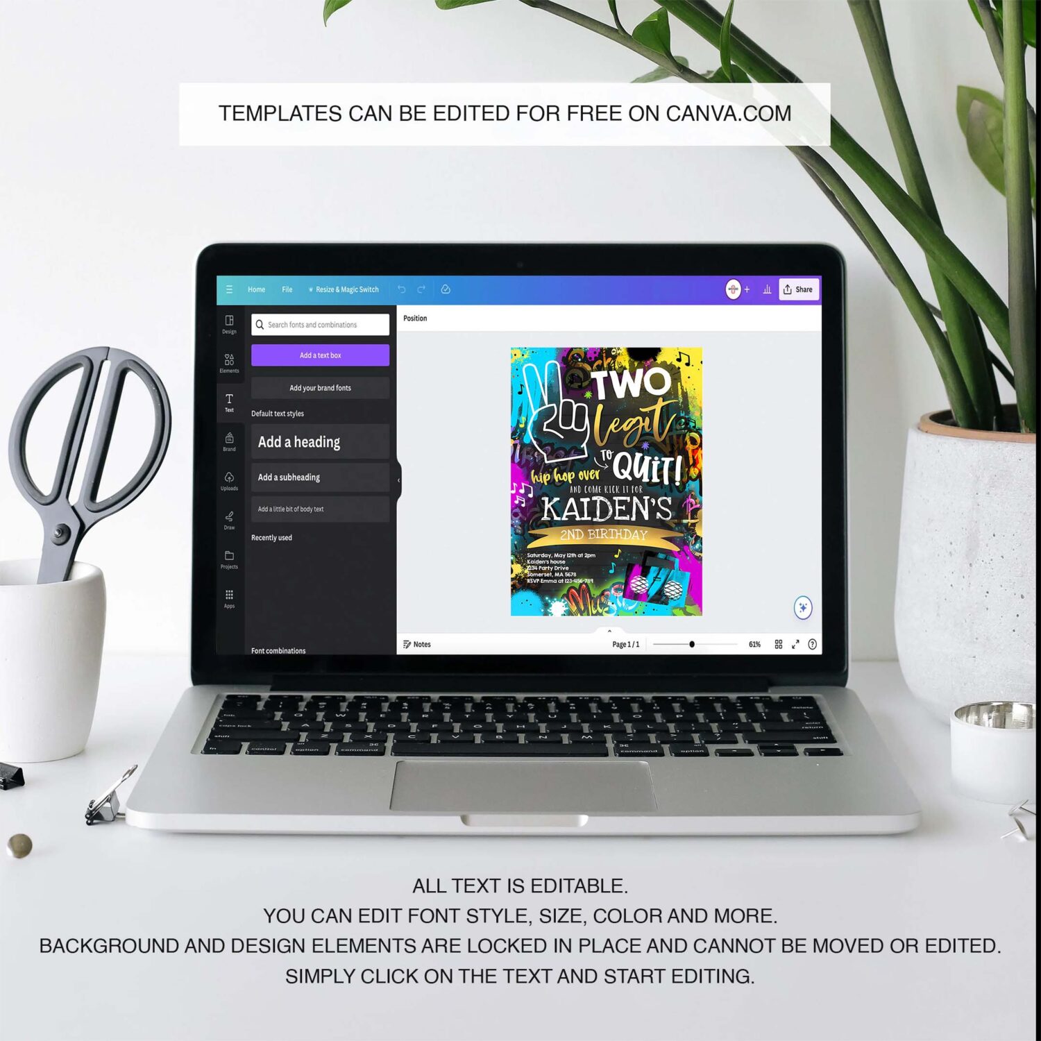 Editable two legit to quit birthday invitation hip hop 2nd birthday party 90s hip hop birthday party graffiti 3