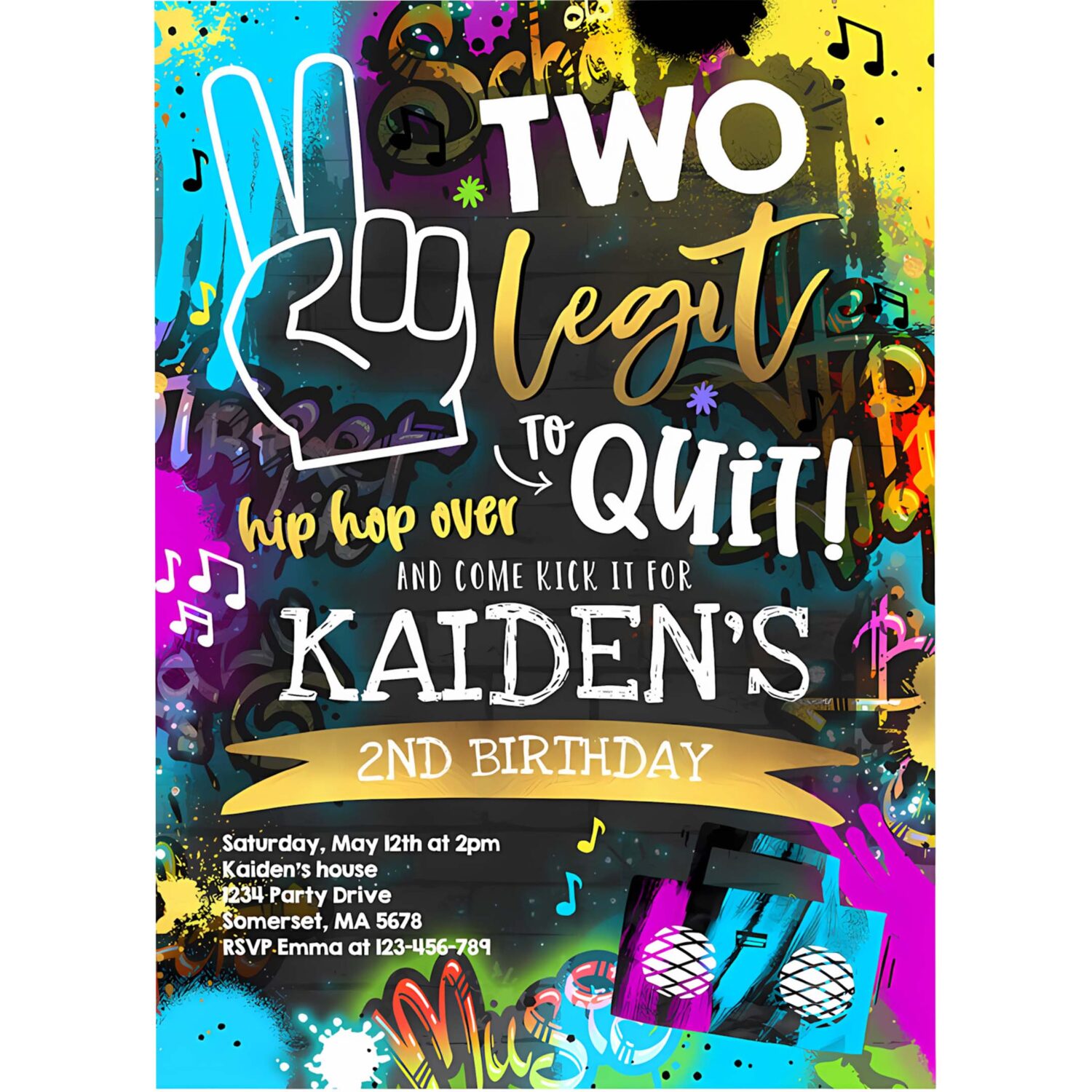 Editable two legit to quit birthday invitation hip hop 2nd birthday party 90s hip hop birthday party graffiti 4