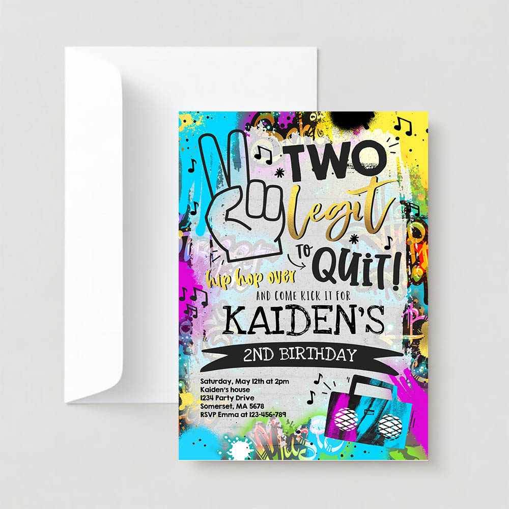Editable Two Legit To Quit Birthday Invite Hip Hop 2nd Birthday Party 90s Hip Hop Birthday Party Graffiti