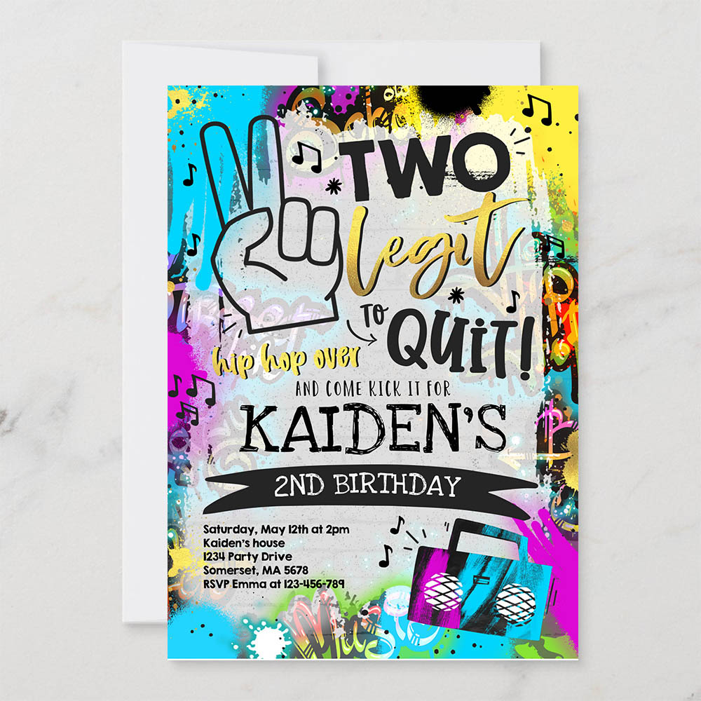 Editable Two Legit To Quit Birthday Invite Hip Hop 2nd Birthday Party 90s Hip Hop Birthday Party Graffiti