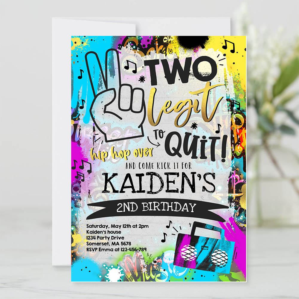 Editable Two Legit To Quit Birthday Invite Hip Hop 2nd Birthday Party 90s Hip Hop Birthday Party Graffiti