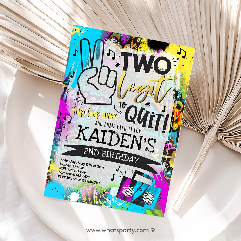 Editable Two Legit To Quit Birthday Invite Hip Hop 2nd Birthday Party 90s Hip Hop Birthday Party Graffiti