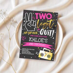 Editable two legit to quit birthday party invitation black two legit to quit 2nd birthday girl pink hip hop 2nd birthday party 1