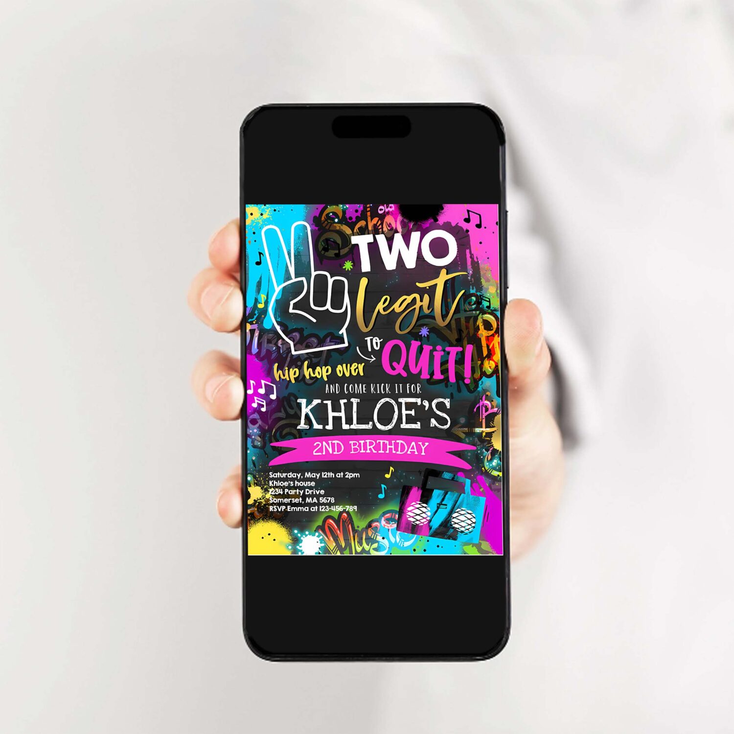 Editable two legit to quit birthday party invitation hip hop 2nd birthday party 90s hip hop birthday party graffiti 2