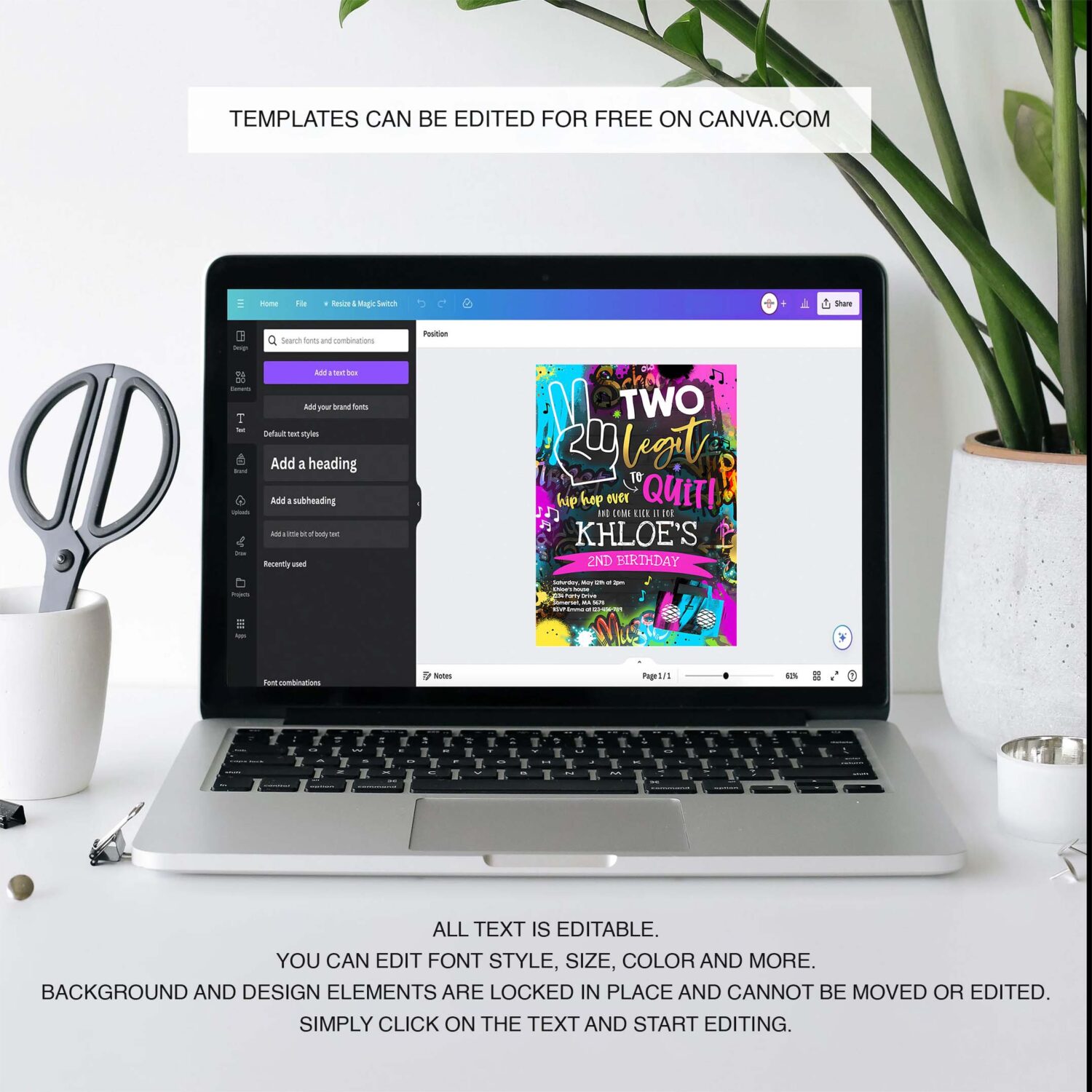 Editable two legit to quit birthday party invitation hip hop 2nd birthday party 90s hip hop birthday party graffiti 3