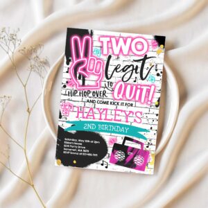 Editable two legit to quit birthday party invitation white pink two legit to quit 2nd birthday girl pink hip hop 2nd birthday party 1
