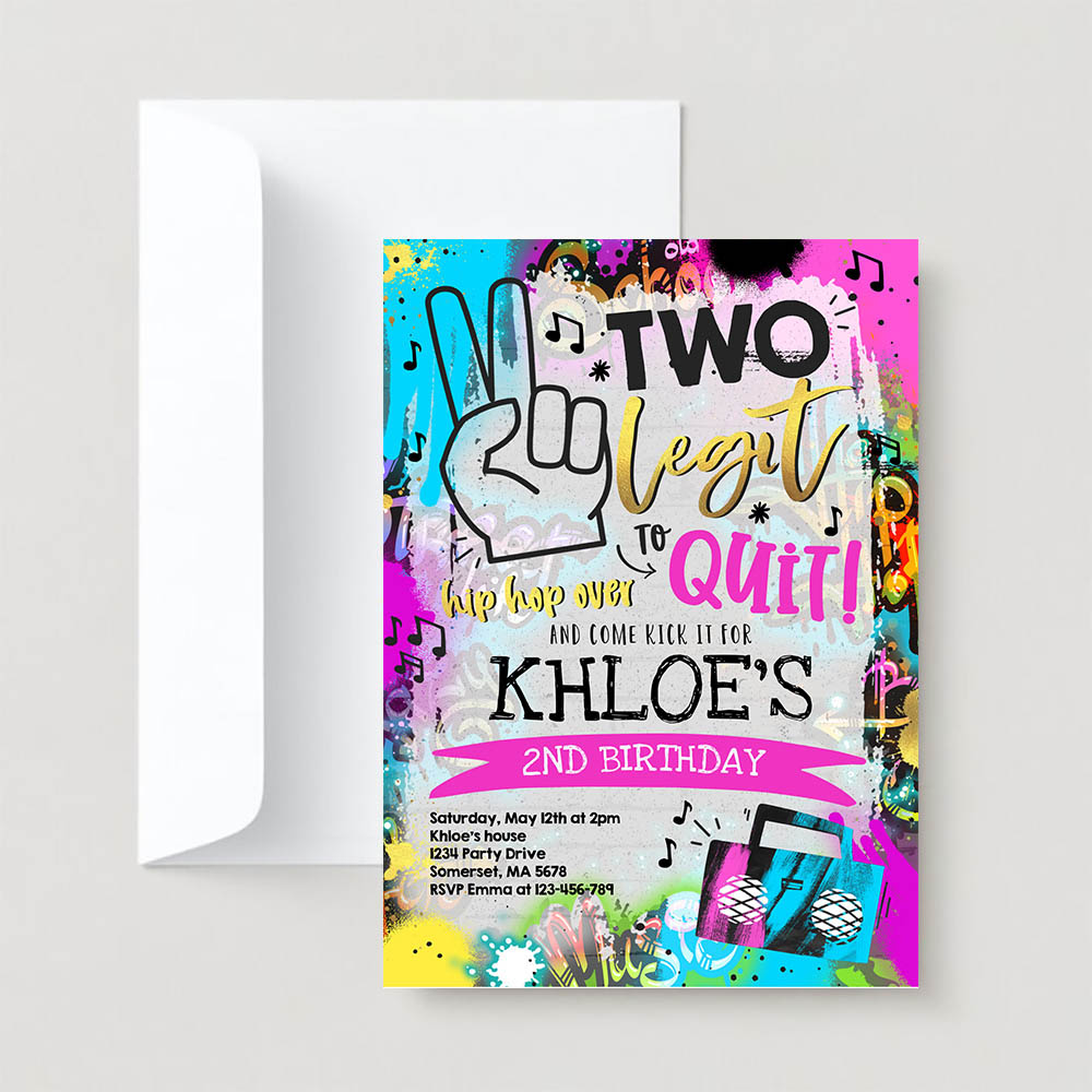 Editable Two Legit To Quit Birthday Party Invite Hip Hop 2nd Birthday Party 90s Hip Hop Birthday Party Graffiti