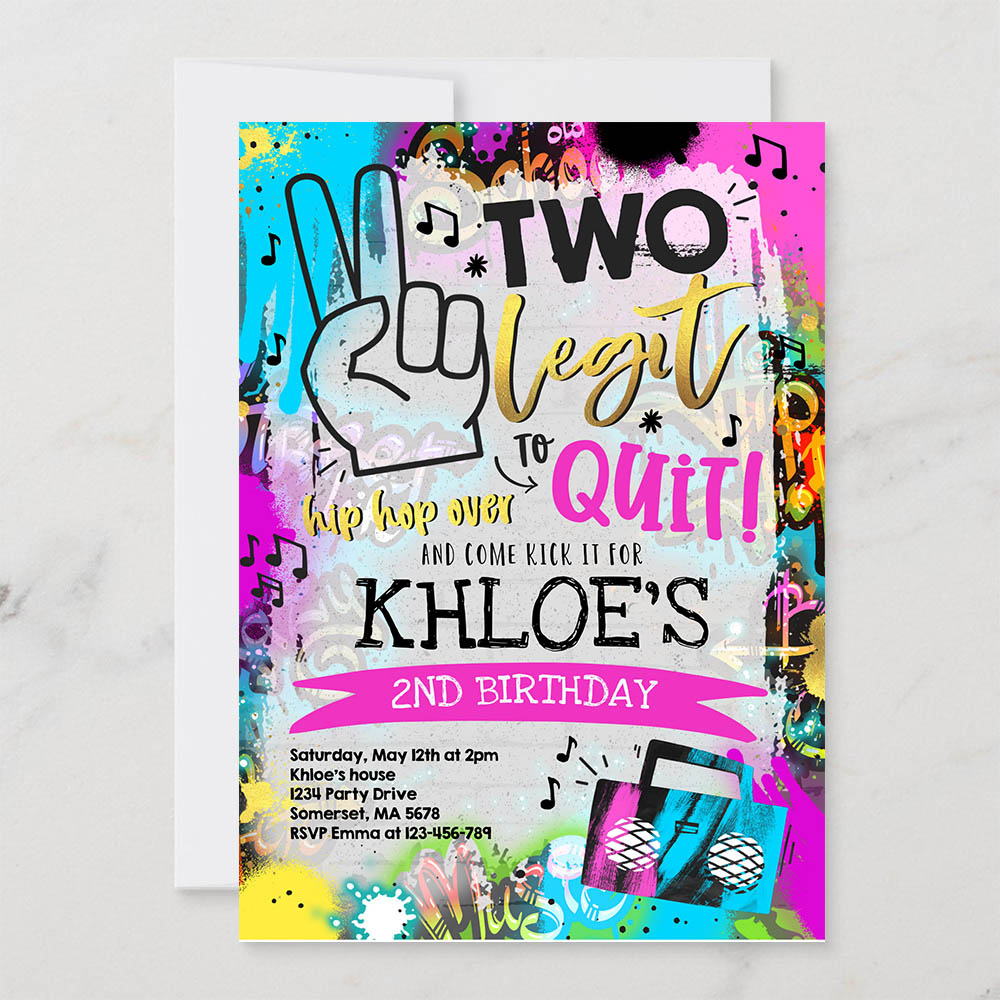Editable Two Legit To Quit Birthday Party Invite Hip Hop 2nd Birthday Party 90s Hip Hop Birthday Party Graffiti