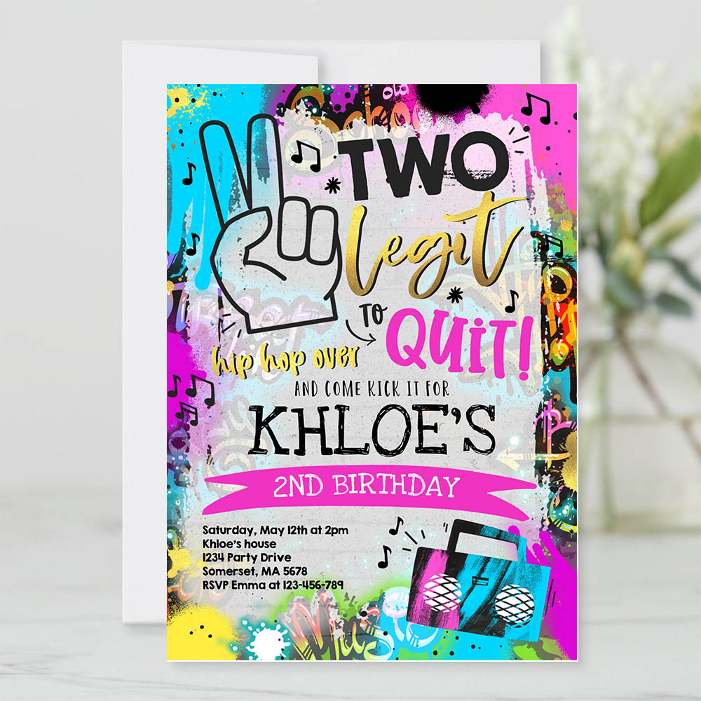 Editable Two Legit To Quit Birthday Party Invite Hip Hop 2nd Birthday Party 90s Hip Hop Birthday Party Graffiti