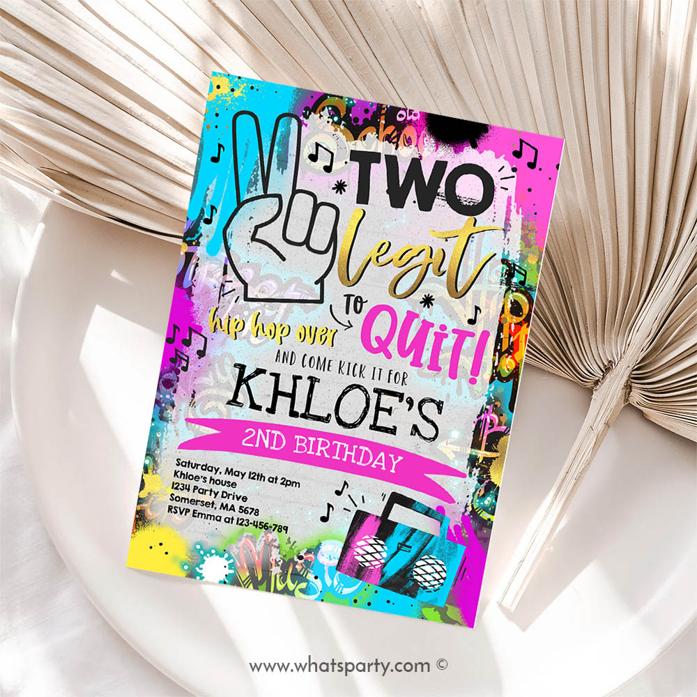 Editable Two Legit To Quit Birthday Party Invite Hip Hop 2nd Birthday Party 90s Hip Hop Birthday Party Graffiti
