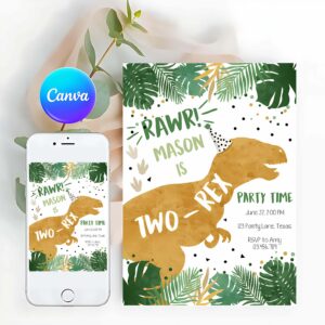 Dinosaur Invitation, Two-Rex Dinosaur Birthday Invitation