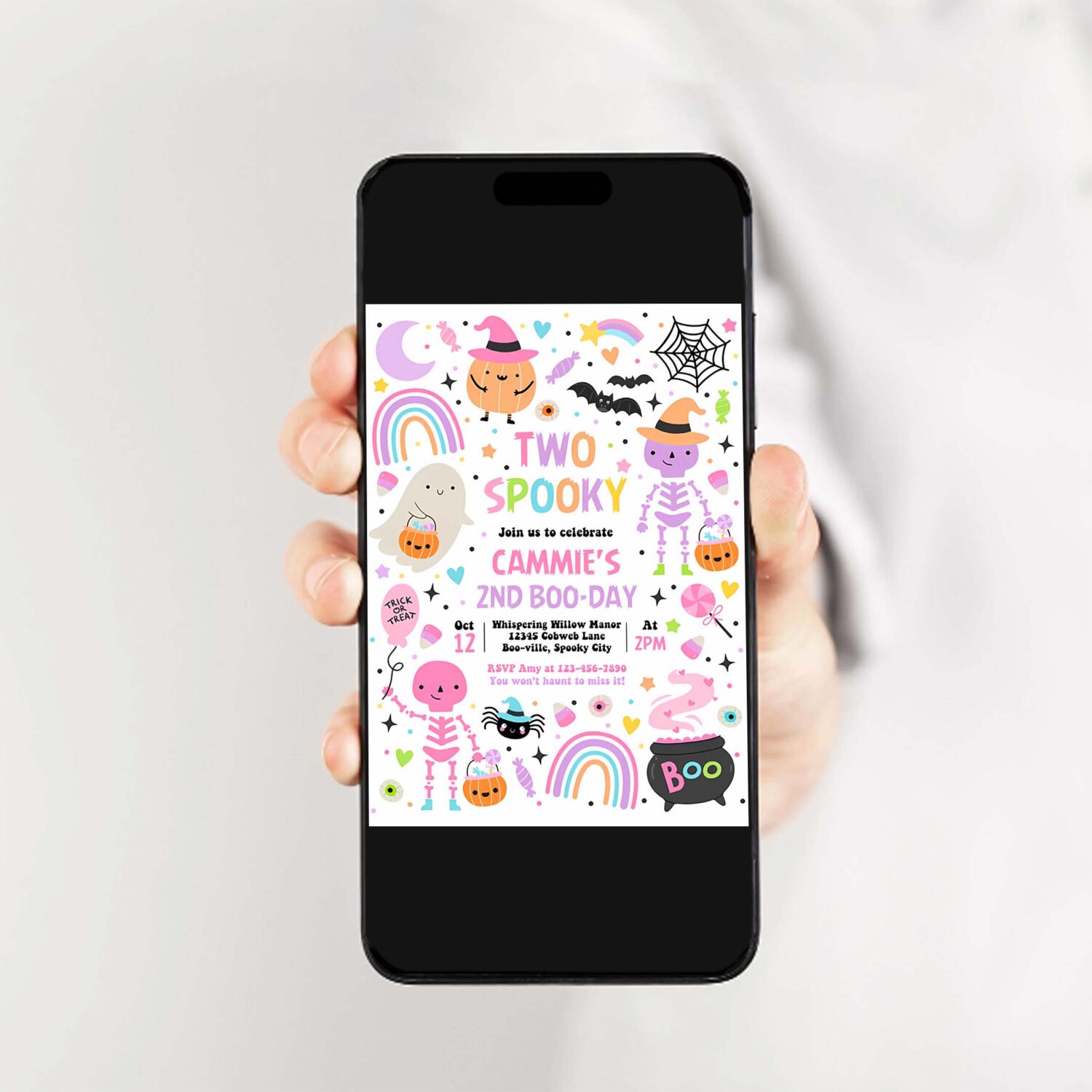 Editable two spooky cute halloween 2nd birthday party invitation halloween cuties 2nd birthday spooktacular birthday instant download hs4 2