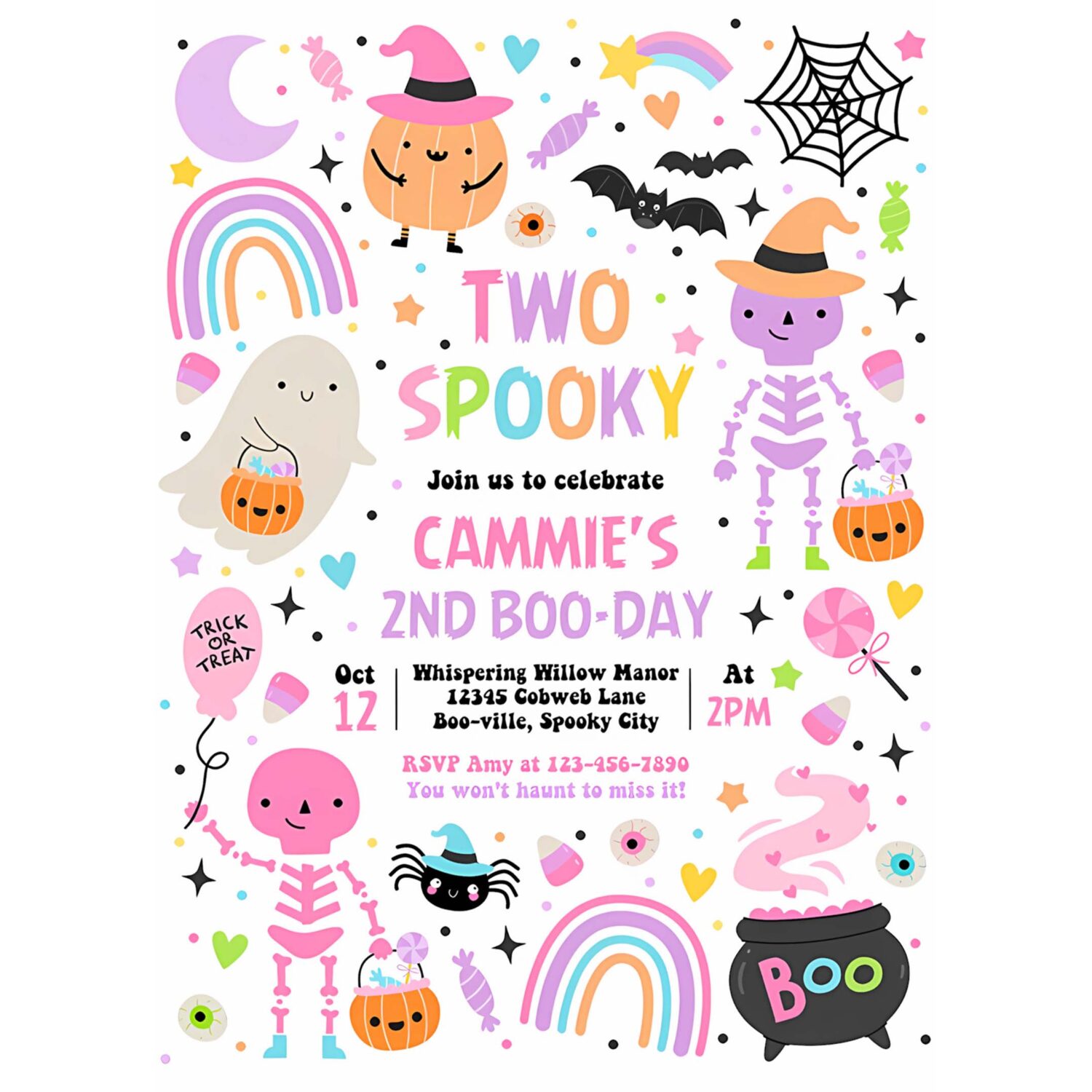 Editable two spooky cute halloween 2nd birthday party invitation halloween cuties 2nd birthday spooktacular birthday instant download hs4 4