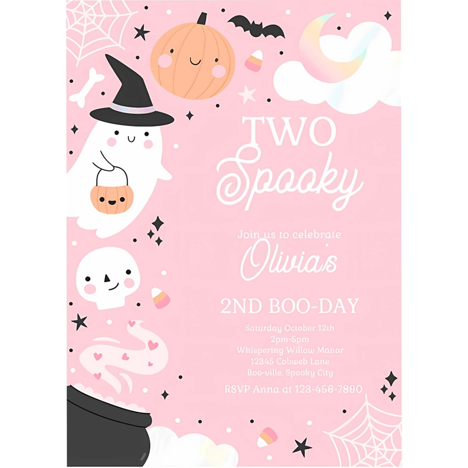 Editable two spooky halloween ghost 2nd birthday party invitation boho groovy ghost halloween birthday party invite instant download 43a 4