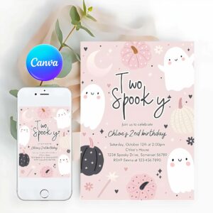 Two Spooky Invitation, Two Spooky Halloween Ghost 2nd Birthday Party Invitation Boho Groovy Ghost Halloween Birthday Party Invite