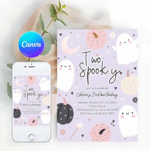 Two Spooky Invitation, Two Spooky Halloween Ghost 2nd Birthday Party Invitation Boho Groovy Ghost Halloween Birthday Party Invite
