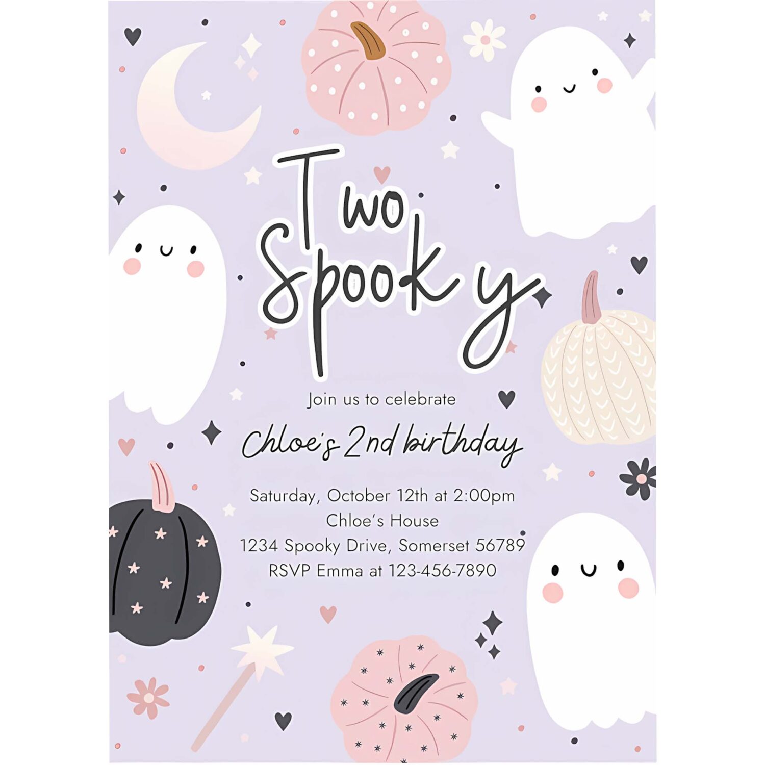 Editable two spooky halloween ghost 2nd birthday party invitation boho groovy ghost halloween birthday party invite instant download 45r 4