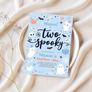 Editable two spooky halloween ghost 2nd birthday party invitation cute boy ghost 2nd birthday spooktacular 2nd birthday instant download dw 1