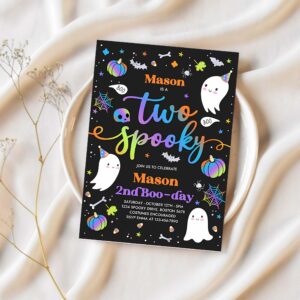 Editable two spooky halloween ghost 2nd birthday party invitation cute boy ghost 2nd birthday spooktacular 2nd birthday instant download fg 1