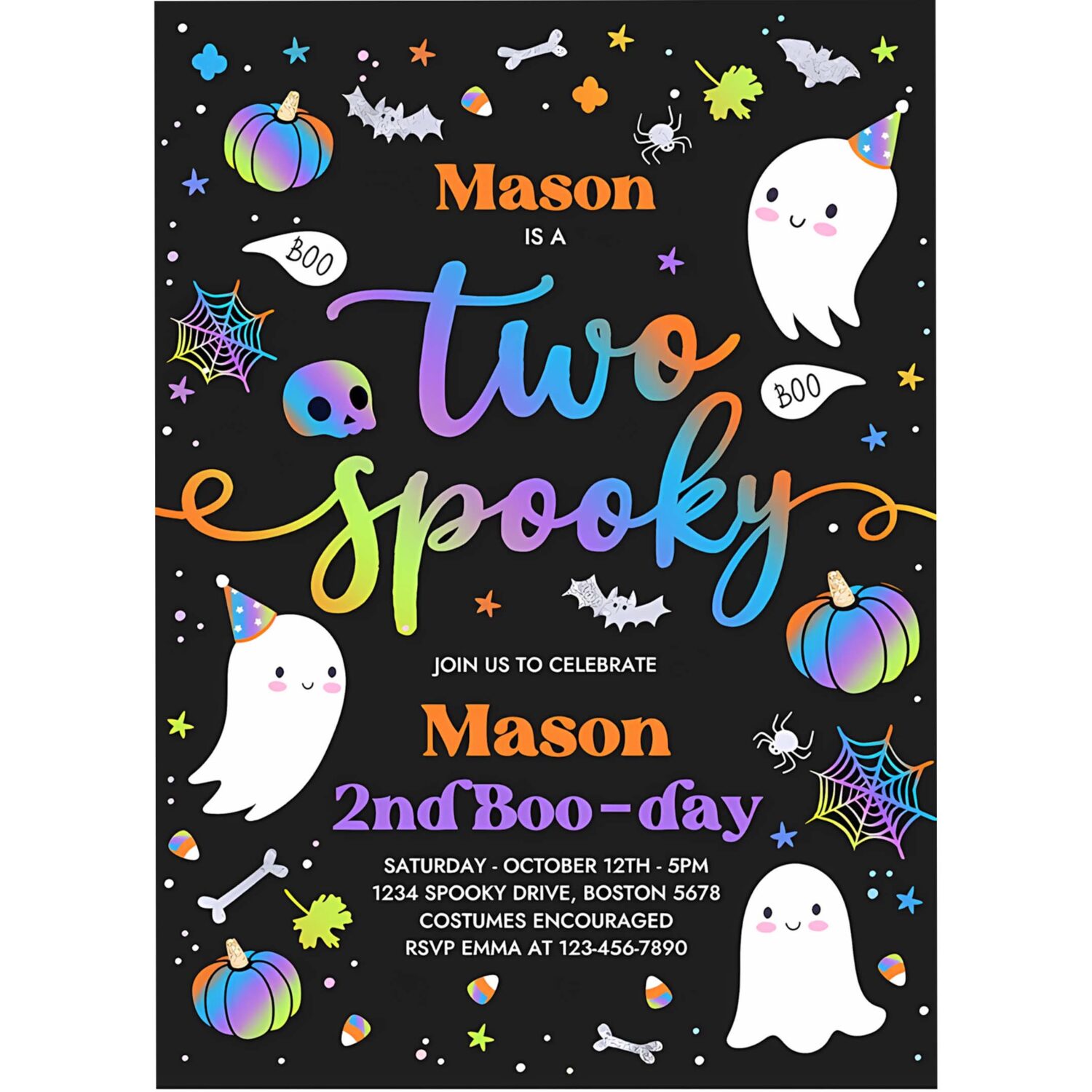 Editable two spooky halloween ghost 2nd birthday party invitation cute boy ghost 2nd birthday spooktacular 2nd birthday instant download fg 4