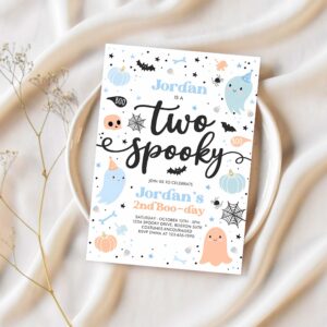 Editable two spooky halloween ghost 2nd birthday party invitation cute boy ghost 2nd birthday spooktacular 2nd birthday instant download g62 1