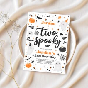 Editable two spooky halloween ghost 2nd birthday party invitation cute boy ghost 2nd birthday spooktacular 2nd birthday instant download g8 1