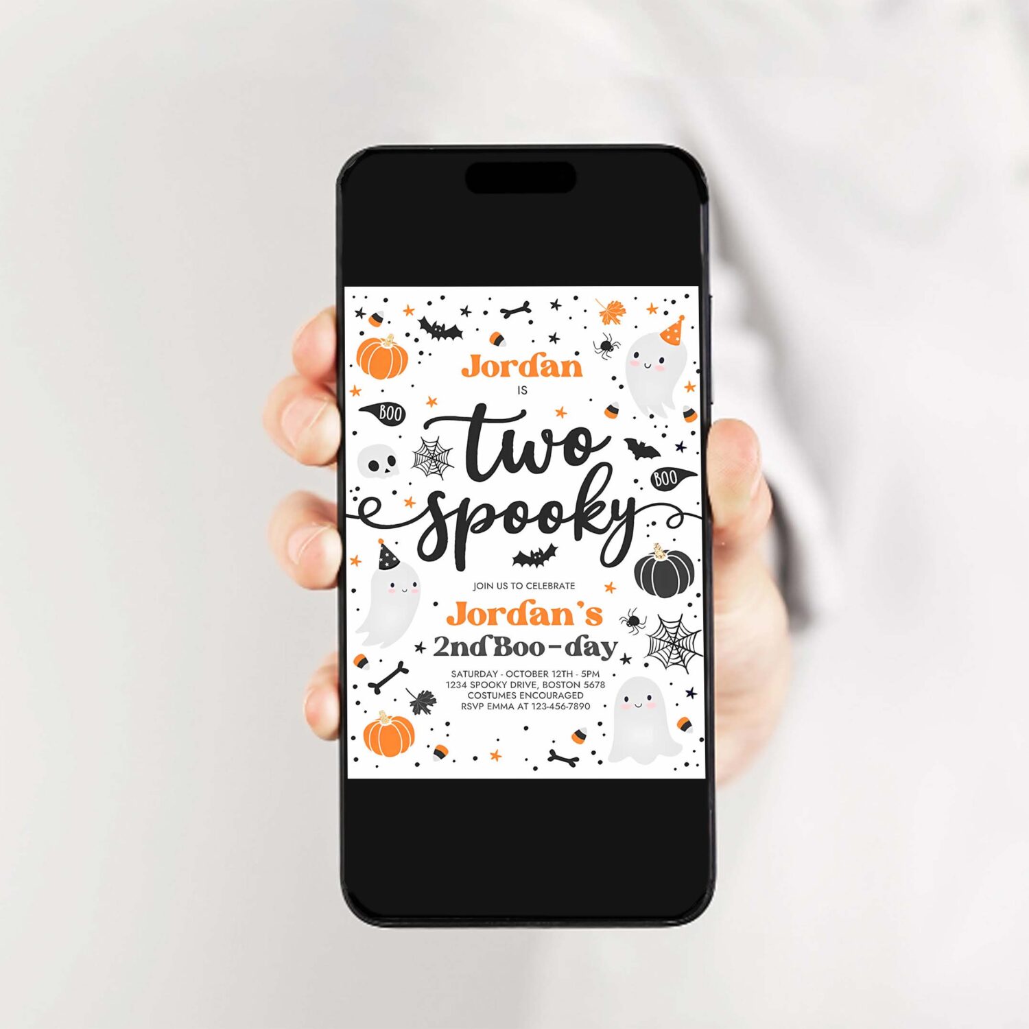 Editable two spooky halloween ghost 2nd birthday party invitation cute boy ghost 2nd birthday spooktacular 2nd birthday instant download g8 2