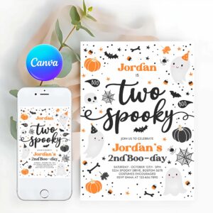 Two Spooky Invitation, Two Spooky Halloween Ghost 2nd Birthday Party Invitation Cute Boy Ghost 2nd Birthday Spooktacular 2nd Birthday